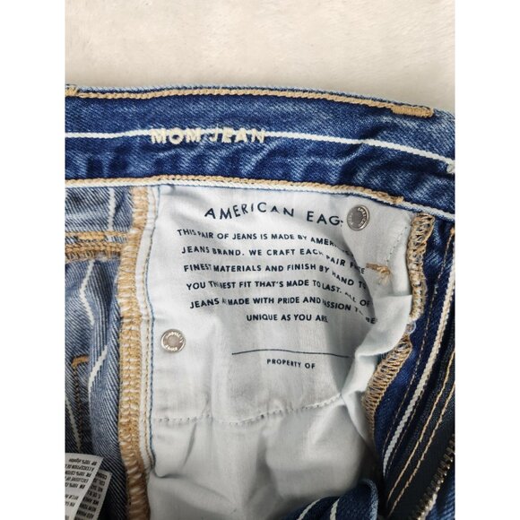 American Eagle Mom Jeans Womens 00 Blue White STRIPED Denim HIGH RISE 24 X 27 - Picture 7 of 16